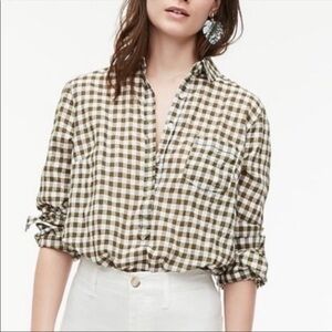 J. Crew Classic Popover Shirt in Crinkle Gingham Olive